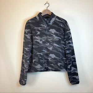 BEBE SPORT Polar Fleece Black Camo 1/4 Zip Women’s Jacket Sz Medium NWT